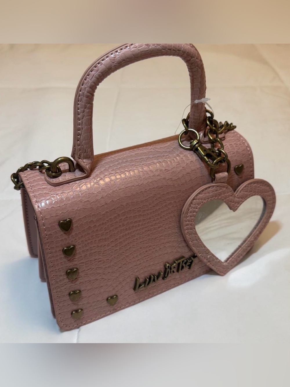 Betsey Johnson- Pink Top-Handle Heart Accent Crossbody Bag